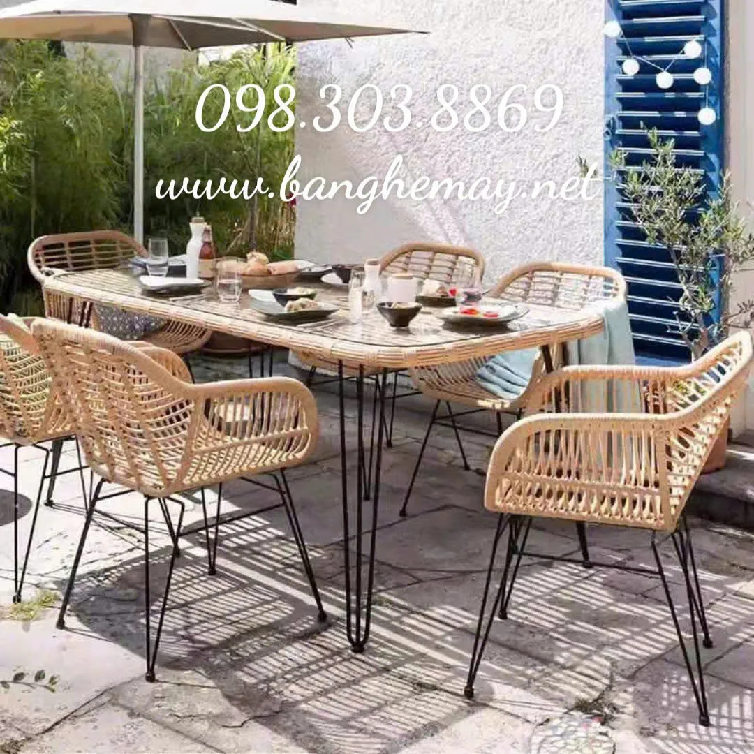 Bộ ghế ăn sân vườn ngoài trời mây nhựa GNT 066