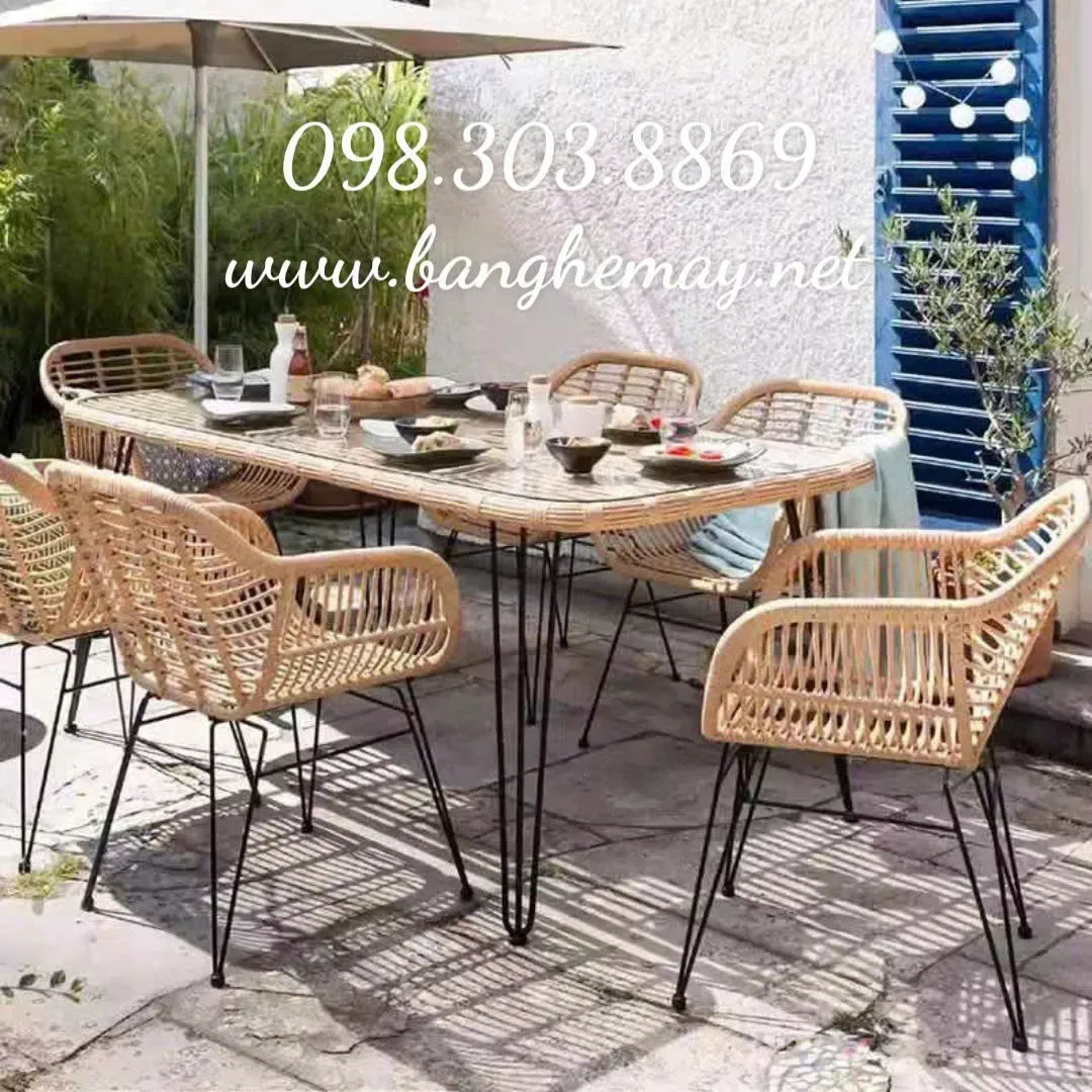 Bộ ghế ăn sân vườn ngoài trời mây nhựa GNT 066